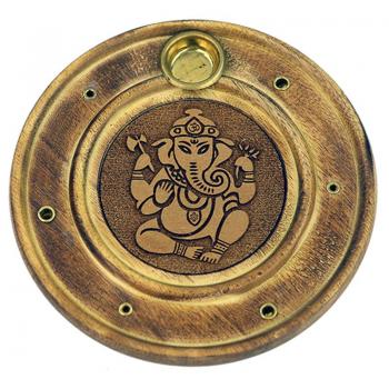 Ganesha rund - Räucherstäbchen & Kegelhalter aus Holz